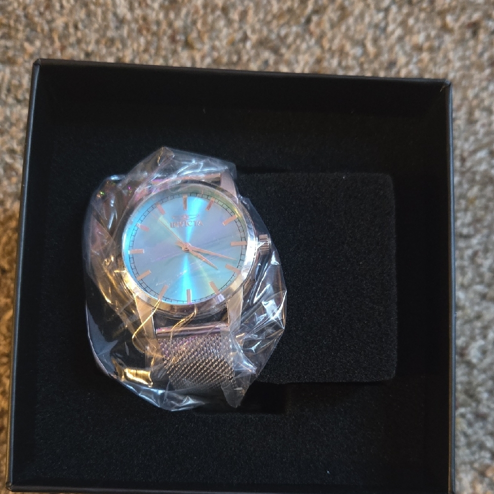 Invicta Silver Mesh Watch with Blue Dial
